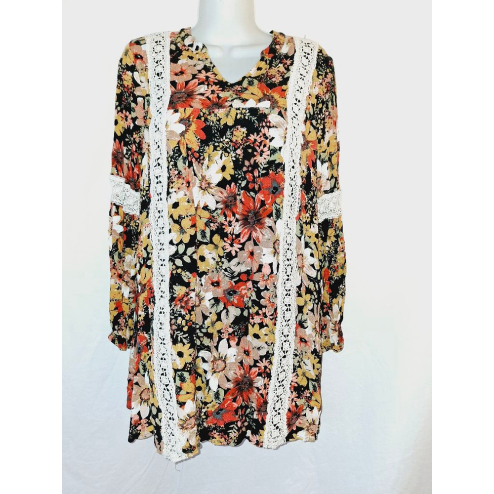 entro Floral Size S Black Multi-color bohemian party babydoll mini dress